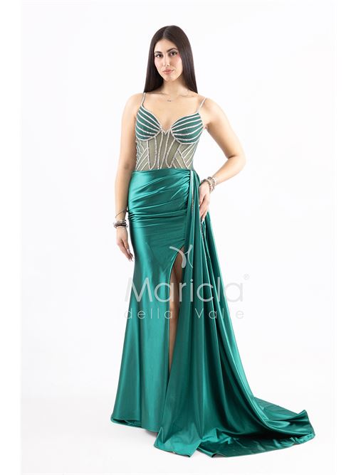 abito lungo bustier trasparenze e strass MARICLA ELEGANCE | FP881008VERDE